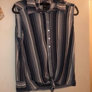 Sleeveless tie button down striped shirt